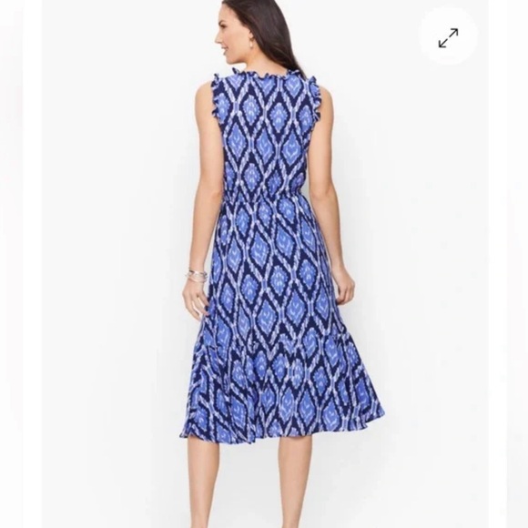 Talbots Plus Ruffle Trim Fit & Flare Cabana Ikat Sleeveless Dress Size 14W - Picture 2 of 3
